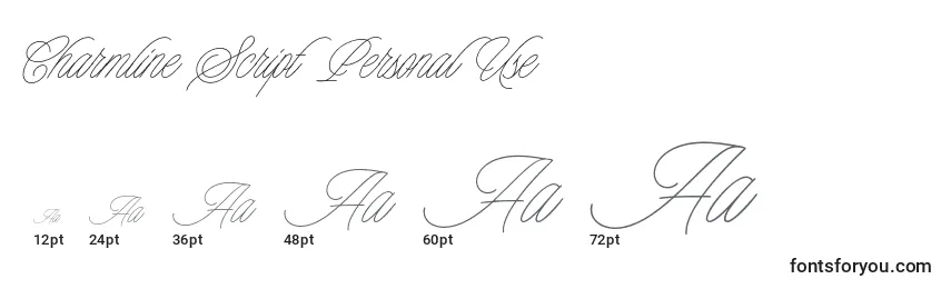 Размеры шрифта Charmline Script Personal Use