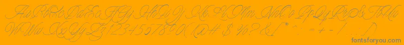 Fonte Charmline Script Personal Use – fontes cinzas em um fundo laranja
