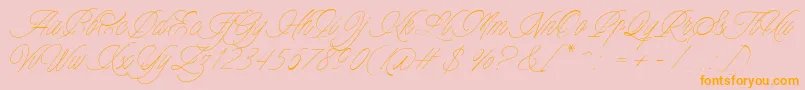 Czcionka Charmline Script Personal Use – pomarańczowe czcionki na różowym tle