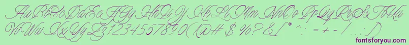 Charmline Script Personal Use-Schriftart – Violette Schriften auf grünem Hintergrund