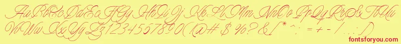Fonte Charmline Script Personal Use – fontes vermelhas em um fundo amarelo