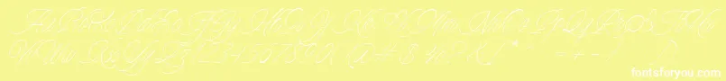 Charmline Script Personal Use-fontti – valkoiset fontit keltaisella taustalla
