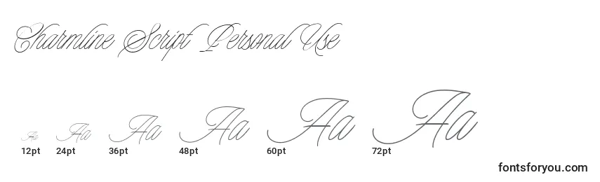 Размеры шрифта Charmline Script Personal Use (123186)