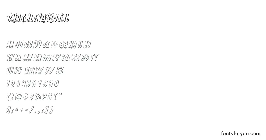 A fonte Charmling3dital – alfabeto, números, caracteres especiais