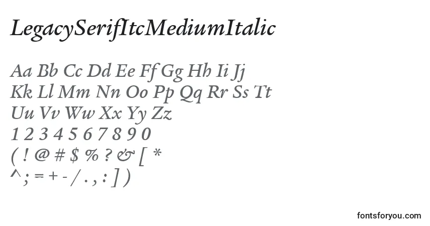 LegacySerifItcMediumItalicフォント–アルファベット、数字、特殊文字