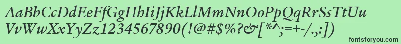 LegacySerifItcMediumItalic-fontti – mustat fontit vihreällä taustalla