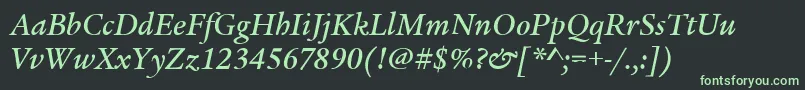 フォントLegacySerifItcMediumItalic – 黒い背景に緑の文字