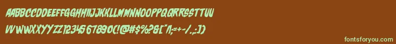 フォントcharmlingexpandital – 緑色の文字が茶色の背景にあります。