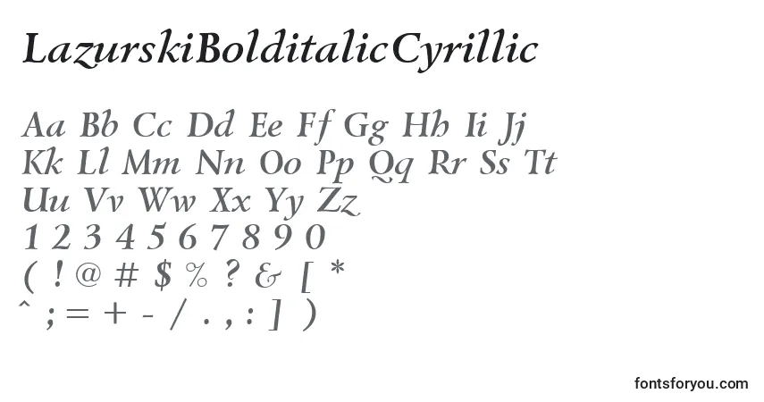 Czcionka LazurskiBolditalicCyrillic – alfabet, cyfry, specjalne znaki