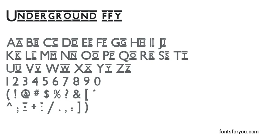 Schriftart Underground ffy – Alphabet, Zahlen, spezielle Symbole