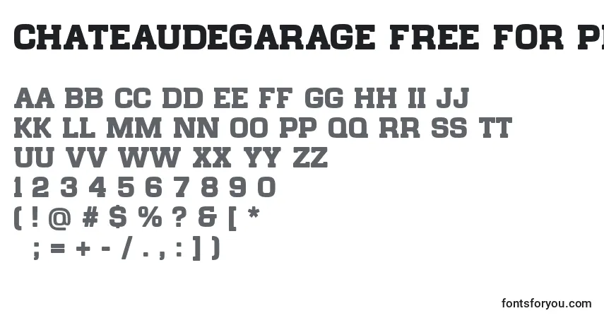 Schriftart ChateaudeGarage FREE FOR PERSONAL USE ONLY 1 01 – Alphabet, Zahlen, spezielle Symbole
