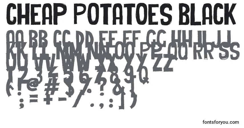 Schriftart Cheap Potatoes Black – Alphabet, Zahlen, spezielle Symbole