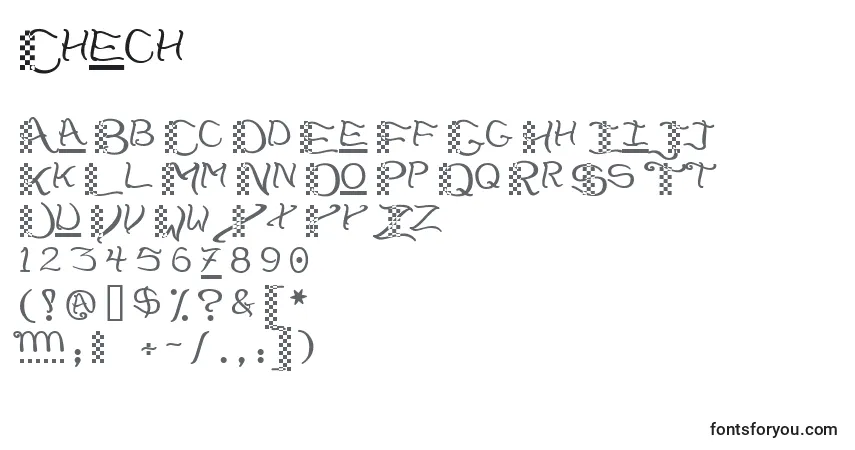 A fonte Chech    (123230) – alfabeto, números, caracteres especiais