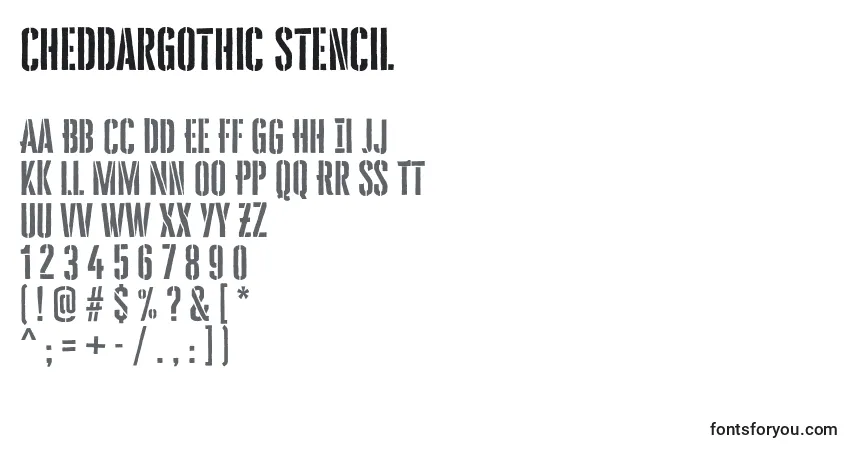 Czcionka CheddarGothic Stencil – alfabet, cyfry, specjalne znaki