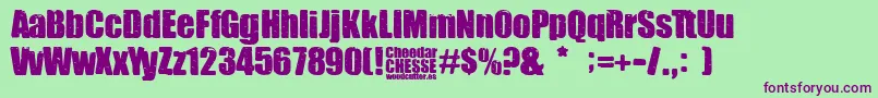 フォントCheedar Cheese – 緑の背景に紫のフォント