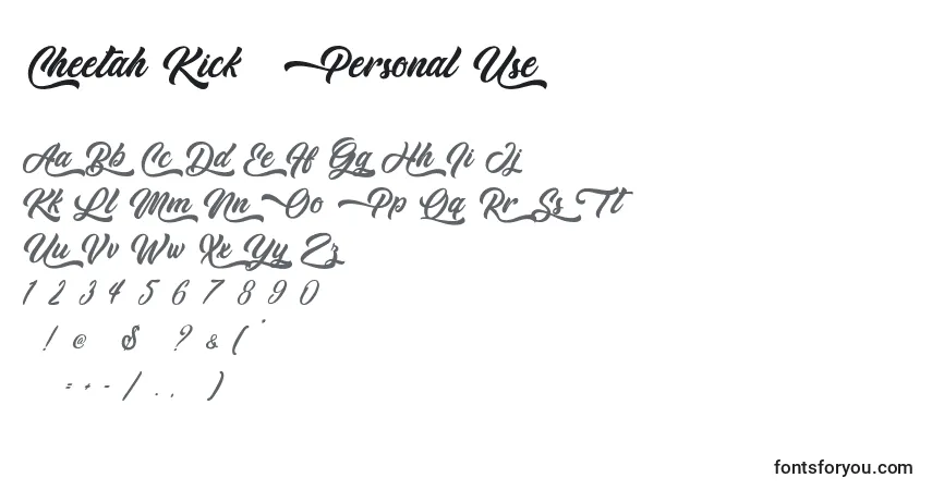 Шрифт Cheetah Kick   Personal Use – алфавит, цифры, специальные символы