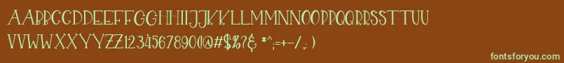 フォントCHEKIDOT – 緑色の文字が茶色の背景にあります。