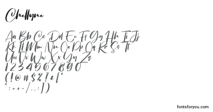 Czcionka Chellyne – alfabet, cyfry, specjalne znaki