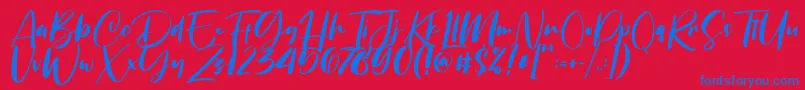 Chellyne-Schriftart – Blaue Schriften auf rotem Hintergrund