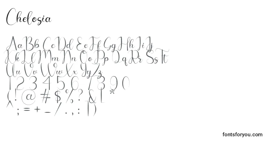 Schriftart Chelosia – Alphabet, Zahlen, spezielle Symbole