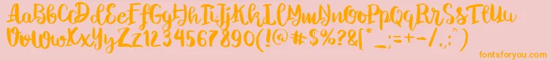 Chelsea Brush Script-Schriftart – Orangefarbene Schriften auf rosa Hintergrund