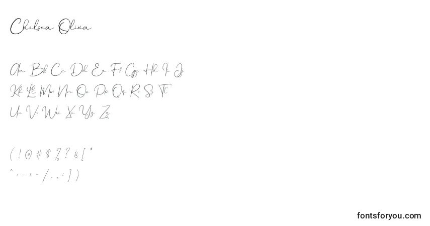 Шрифт Chelsea Olivia – алфавит, цифры, специальные символы