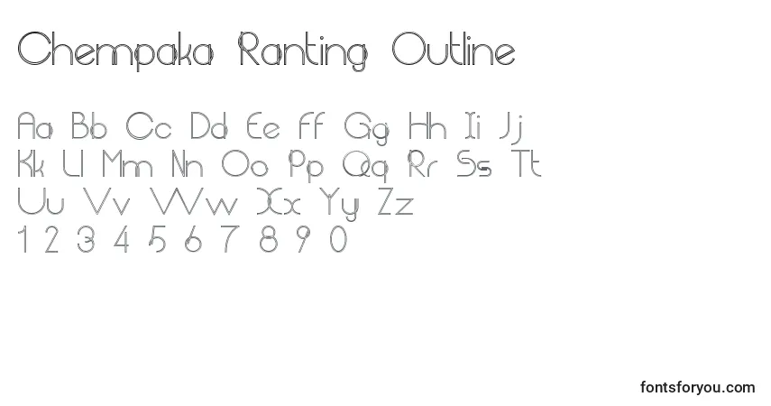A fonte Chempaka Ranting Outline – alfabeto, números, caracteres especiais