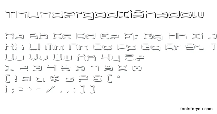 Schriftart ThundergodIiShadow – Alphabet, Zahlen, spezielle Symbole