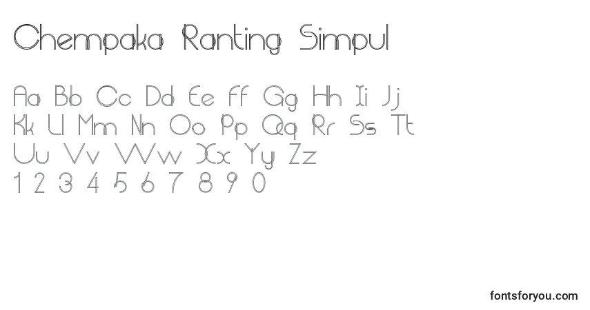 A fonte Chempaka Ranting Simpul – alfabeto, números, caracteres especiais