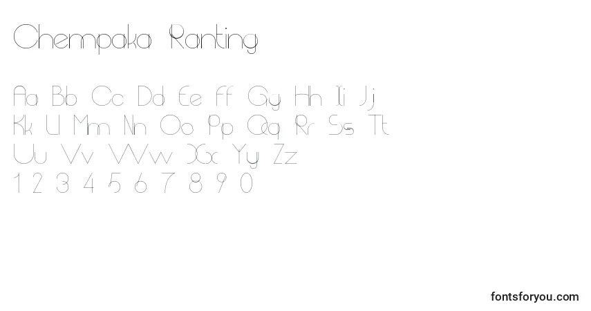 A fonte Chempaka Ranting – alfabeto, números, caracteres especiais