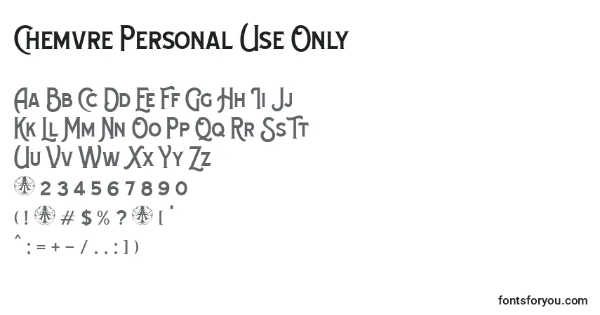 Schriftart Chemvre Personal Use Only – Alphabet, Zahlen, spezielle Symbole