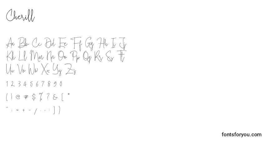 Schriftart Cherill (123260) – Alphabet, Zahlen, spezielle Symbole