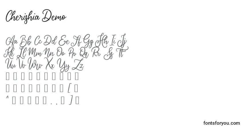 Schriftart Cherishia Demo – Alphabet, Zahlen, spezielle Symbole