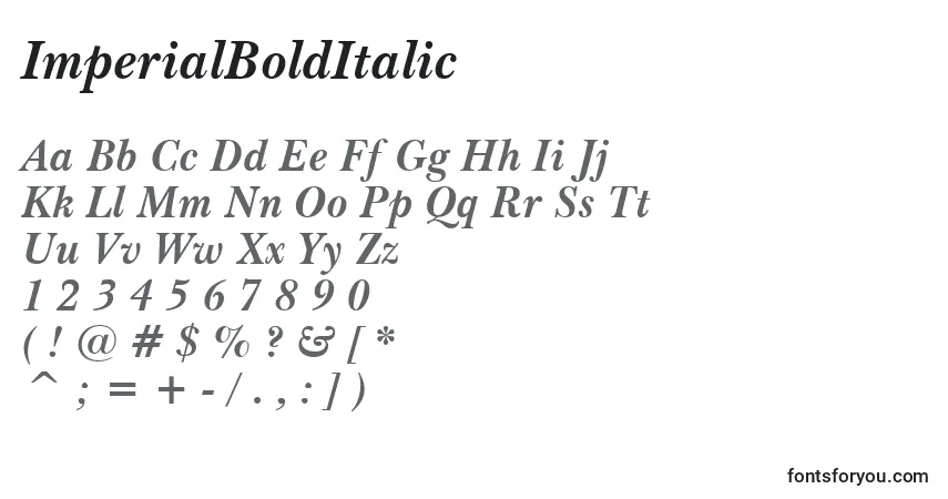 A fonte ImperialBoldItalic – alfabeto, números, caracteres especiais