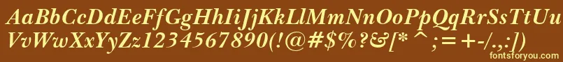 ImperialBoldItalic-fontti – keltaiset fontit ruskealla taustalla