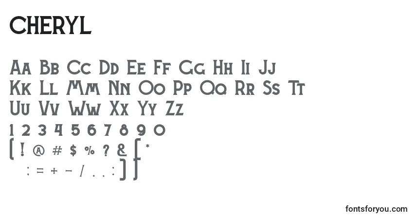 A fonte CHERYL (123271) – alfabeto, números, caracteres especiais