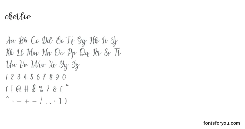 A fonte Chetlie (123276) – alfabeto, números, caracteres especiais