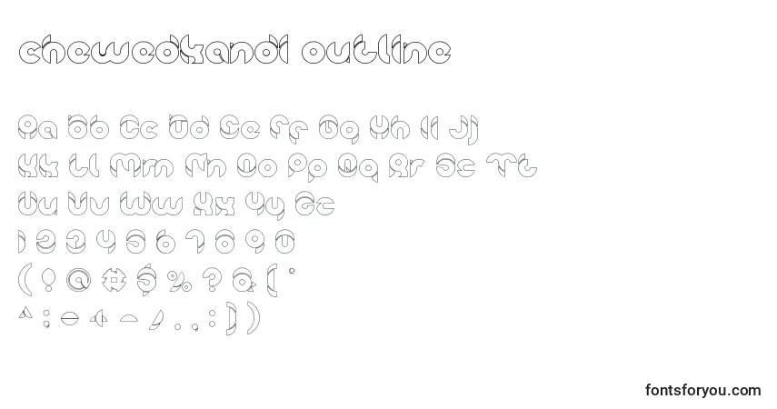 Schriftart Chewedkandi outline – Alphabet, Zahlen, spezielle Symbole