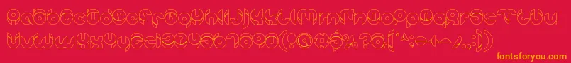 chewedkandi outline-Schriftart – Orangefarbene Schriften auf rotem Hintergrund