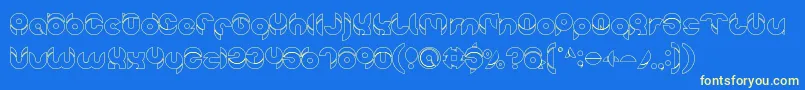 chewedkandi outline-Schriftart – Gelbe Schriften auf blauem Hintergrund