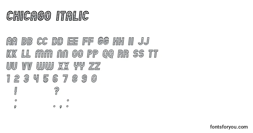 Шрифт Chicago Italic – алфавит, цифры, специальные символы