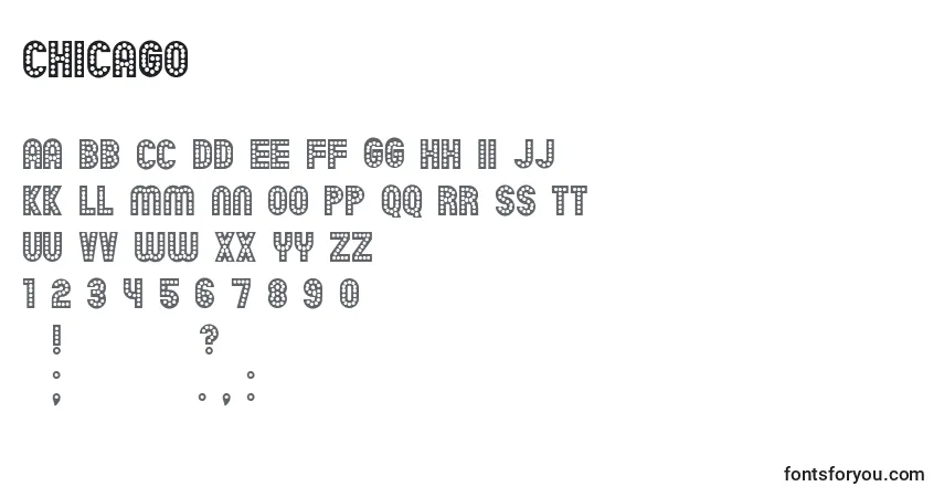 Czcionka Chicago – alfabet, cyfry, specjalne znaki