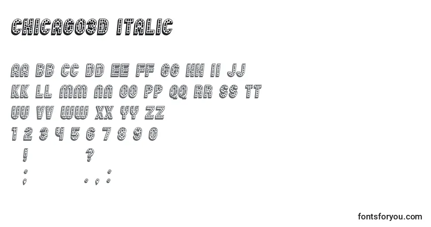 Schriftart Chicago3D Italic – Alphabet, Zahlen, spezielle Symbole