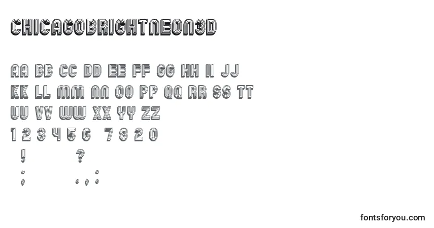 Schriftart ChicagoBrightNeon3D – Alphabet, Zahlen, spezielle Symbole