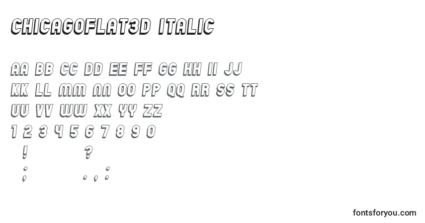 Czcionka ChicagoFlat3D Italic – alfabet, cyfry, specjalne znaki
