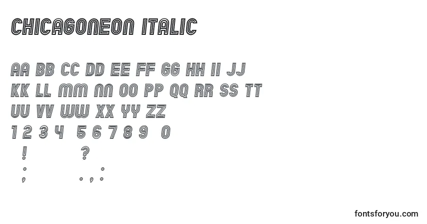 ChicagoNeon Italicフォント–アルファベット、数字、特殊文字