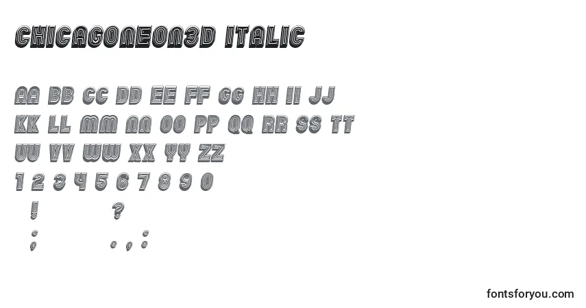 Schriftart ChicagoNeon3D Italic – Alphabet, Zahlen, spezielle Symbole