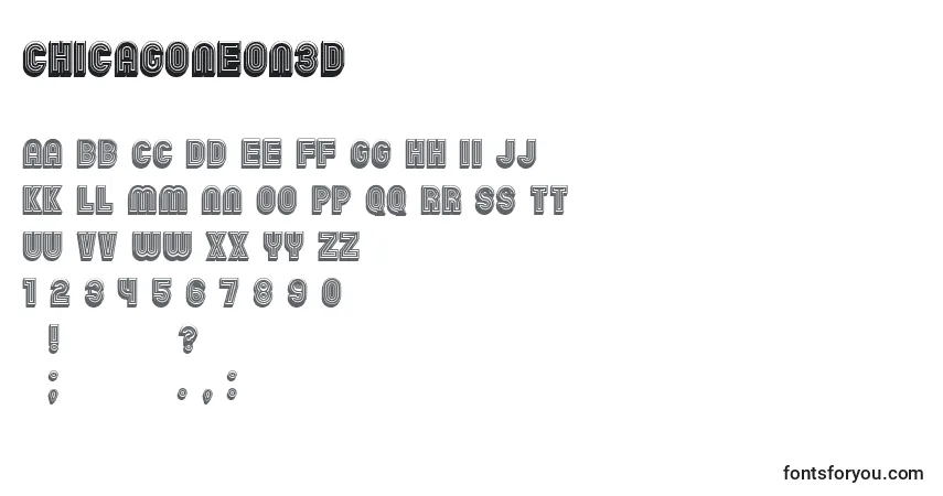Fuente ChicagoNeon3D - alfabeto, números, caracteres especiales