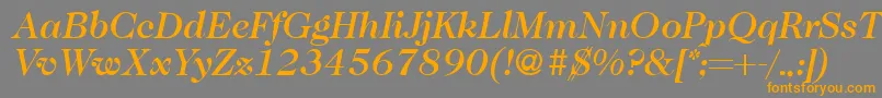 Caslon335mediumRegularitalicフォントについての詳細 フォントCaslon335mediumRegularitalic – オレンジの文字は灰色の背景にあります。