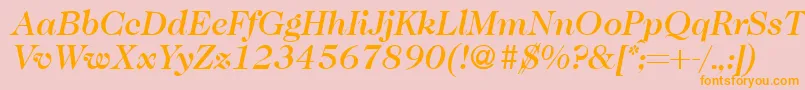 Saiba mais sobre a fonte Caslon335mediumRegularitalic Fonte Caslon335mediumRegularitalic – fontes laranjas em um fundo rosa